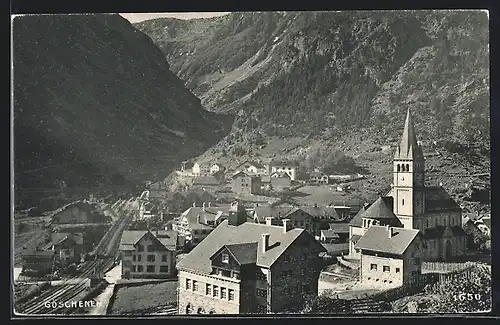 AK Göschenen, Ortspartie mit Kirche