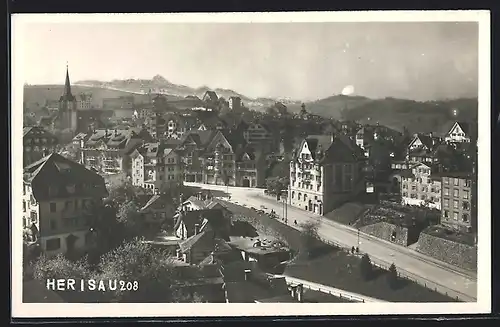 AK Herisau, Strassenpartie mit Kirche