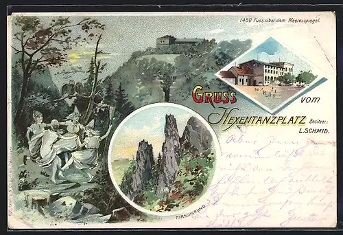 Lithographie Thale / Harz, Hotel am Hexentanzplatz, Hirschgrund