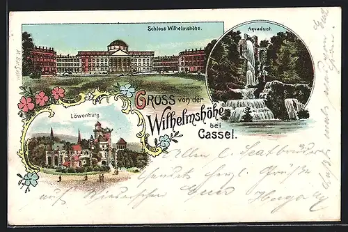 Lithographie Cassel-Wilhelmshöhe, Schloss, Löwenburg, Aquaduct