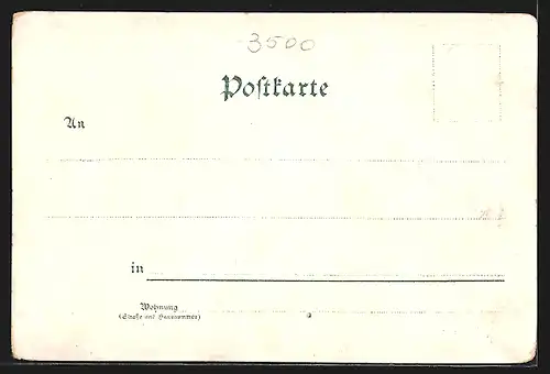 Lithographie Kassel, Orangerieschloss, Justizgebäude, Post