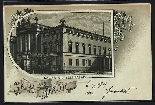 Mondschein-Lithographie Berlin, Kaiser Wilhelm Palais, Strassenansicht