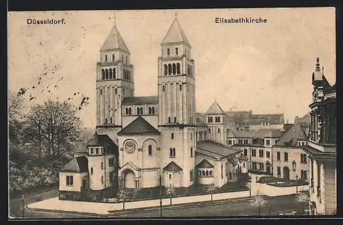 AK Düsseldorf, Gesamtansicht der Elisabethkirche