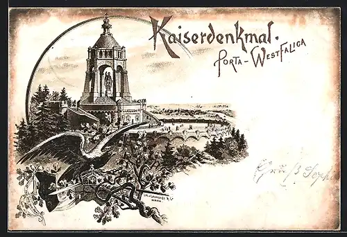 Lithographie Porta-Westfalica, Kaiserdenkmal