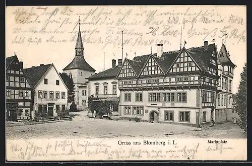 AK Blomberg i. L., Marktplatz mit Kirche und Gasthof