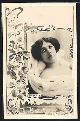 Foto-AK Atelier Reutlinger, Paris: Haygate, Junge Frau mit dunklem Haar schaut verträumt