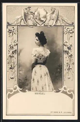 AK Schauspielerin Manuel im Kleid, Rahmen