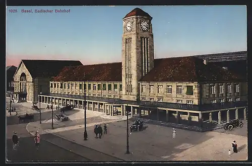 AK Basel, Badischer Bahnhof aus der Vogelschau
