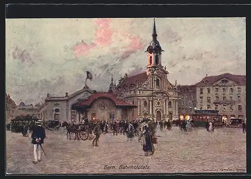 Künstler-AK Bern, Bahnhofsplatz