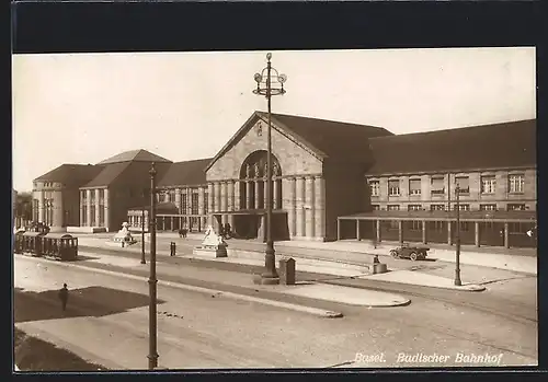 AK Basel, Badischer Bahnhof, Strassenbahn