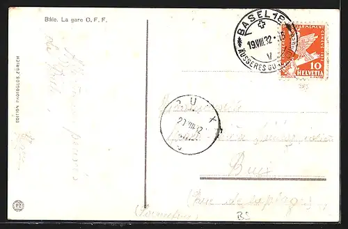 AK Basel, Hauptbahnhof mit Strassenbahn und Springbrunnen