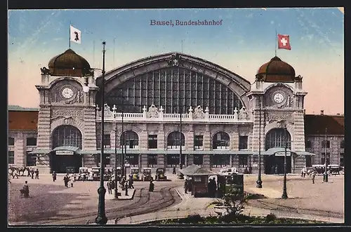 AK Basel, Blick zum Badischen Bahnhof