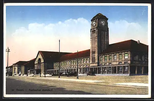 AK Basel, Blick auf den Badischen Bahnhof