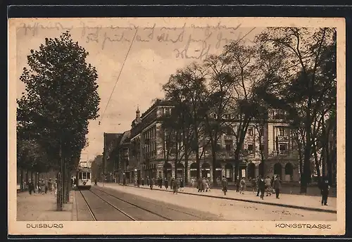 AK Duisburg, Königstrassse mit Strassenbahn und Passanten