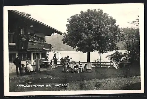AK Bad Wiessee, Steinbrecherhof mit Bewohnern und Wasserblick