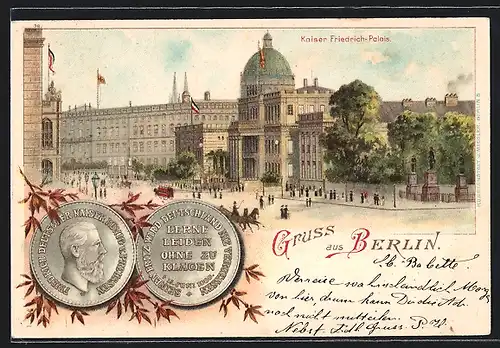 Lithographie Berlin, Kronprinzliches Palais, Friedrich v. Preussen