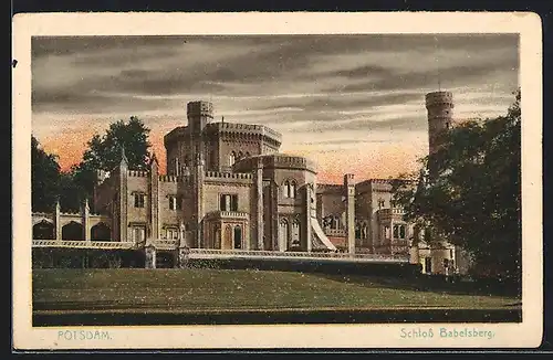 AK Potsdam, Schloss Babelsberg im Sonnenuntergang