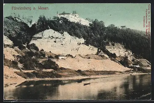 AK Fürstenberg a. Weser, Schloss über Felswänden