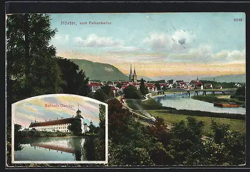 AK Höxter, Ortsansicht vom Felsenkeller, Schloss Corvey