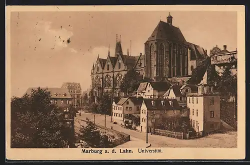 AK Marburg a. d. Lahn, Strassenpartie mit Universität