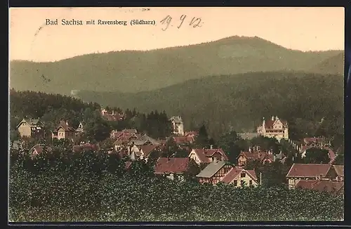 AK Bad Sachsa (Südharz), Panorama der Ortschaft mit Blick auf Ravensberg