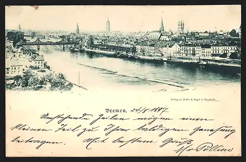 AK Bremen, Stadtpanorama an der Weser