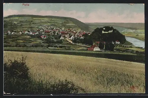AK Polle, Ortsansicht von Hügelwiese aus