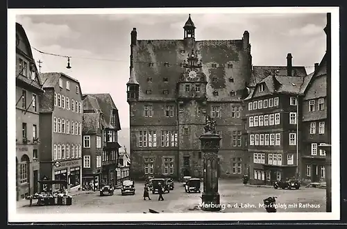 AK Marburg, Marktplatz mit Rathaus