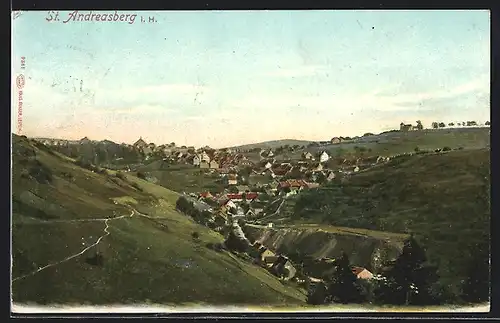 AK St. Andreasberg i. H., Ortsansicht entlang des Tallaufs bergan