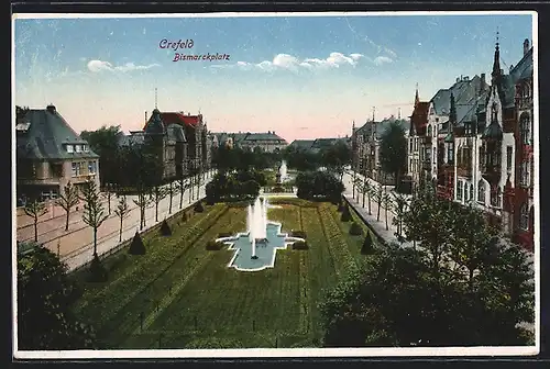 AK Crefeld, Bismarckplatz aus der Vogelschau