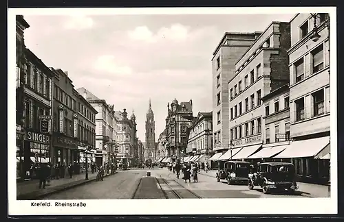 AK Krefeld, belebte Partie an der Rheinstrasse