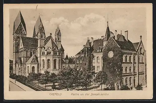 AK Krefeld, Strassenpartie an der Joseph-Kirche