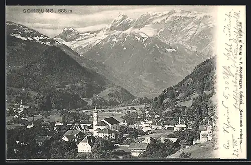 AK Schruns im Montafon, Totalansicht mit Kirche