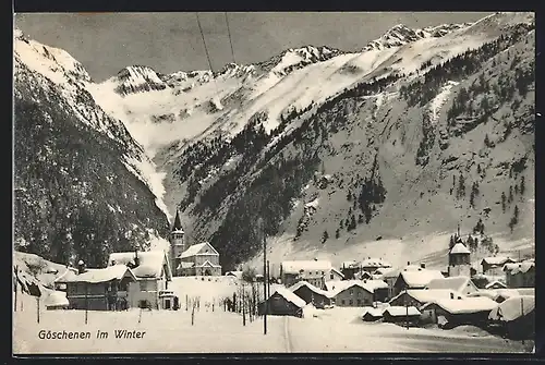 AK Göschenen, Ortsansicht im Winter