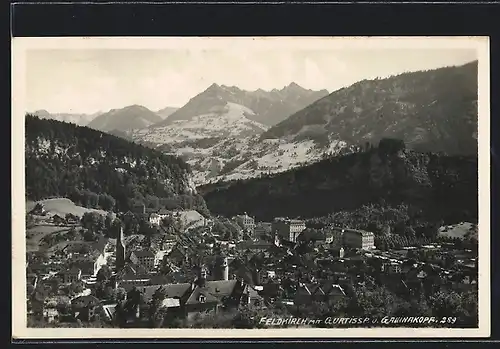 AK Feldkirch, Ortsansicht mit Gurtisspitze und Galinakopf