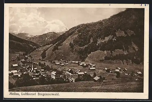 AK Mellau im Bregenzerwald, Ortspartie mit Kirche aus der Vogelschau