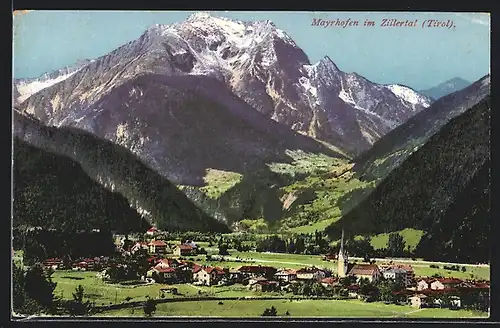 AK Mayrhofen im Zillertal, Ortspartie mit Kirche