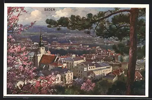 AK Baden, Stadtansicht im Frühling