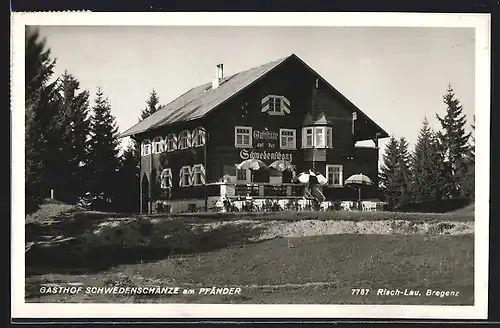 AK Pfänder, Gasthaus Schwedenschanze mit Terrasse