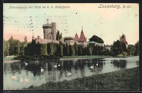 AK Laxenburg, Franzensburg mit Teich im k. k. Schlosspark