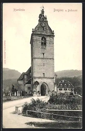 AK Bregenz a. Bodensee, Blick auf die Pfarrkirche und den Friedhof