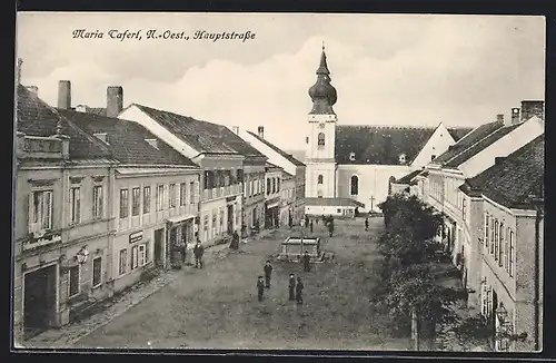 AK Maria-Taferl, Hautpstrasse mit Geschäften, Kirche und Brunnen