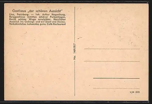 AK Linz /Donau, Gasthaus Zur schönen Aussicht am Freinberg, Innenansicht