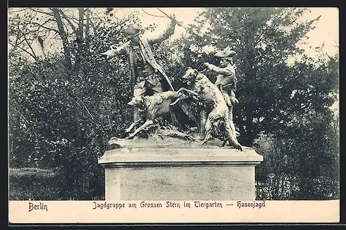AK Berlin, Jagdgruppe am Grossen Stern im Tiergarten - Hasenjagd
