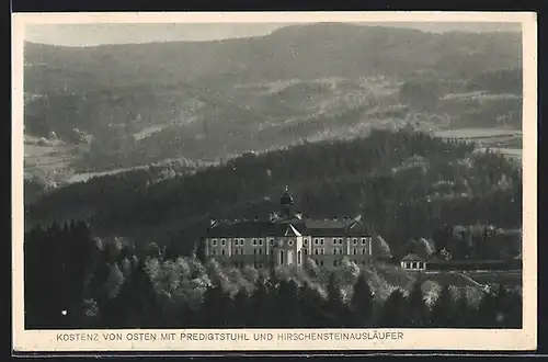 AK Kostenz im Bayr. Wald, Ansicht von Osten mit Predigtstuhl und Hirschensteinausläufer
