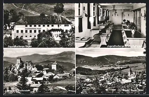 AK Regen, Jugendherberge, Burgruine Weissenstein, Ortsansicht
