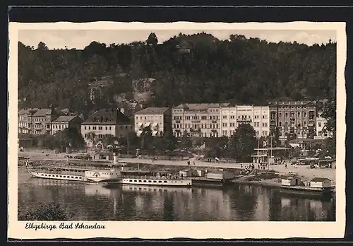 AK Bad Schandau, Elbe mit Dampfer Dresden und Elbgebirge