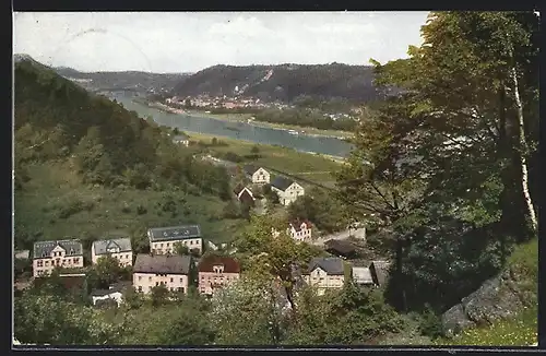 AK Bad Schandau /Sächsische Schweiz, Blick von der Carola Höhe nach Schandau