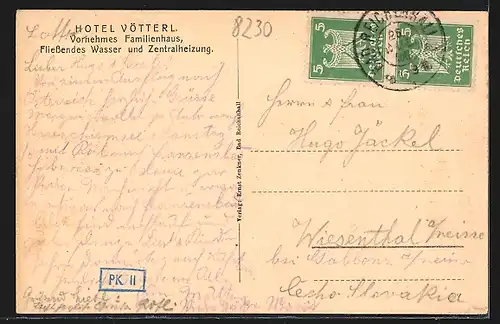 AK Grossgmain, Hotel Vötterl mit Ortsansicht