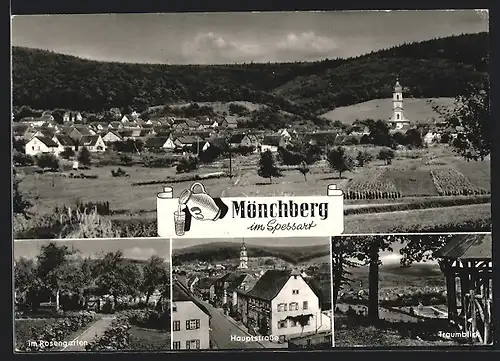 AK Mönchberg im Spessart, Ortsansicht, Rosengarten, Hauptstrasse